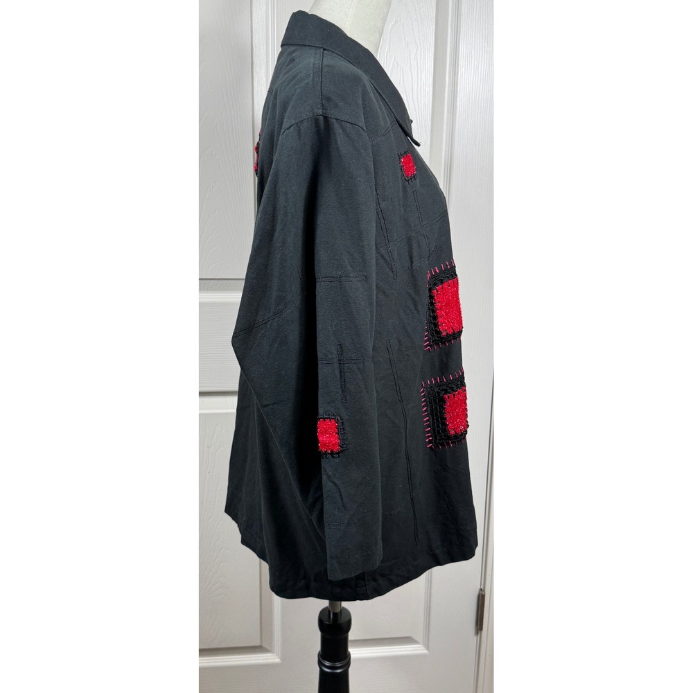 Great Cavalier Silk XL Jacket Embellished Patchwork Full Zip Button Up Black - Picture 2 of 12